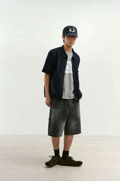 CHOWOO Aged Splatter Carpenter Denim Shorts - Black