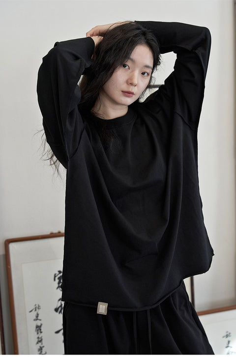 VINTAGE P. DYEING CUT-OUT BOX TEE - Black