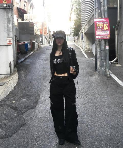Star Check Contrast Stud Cargo Pants