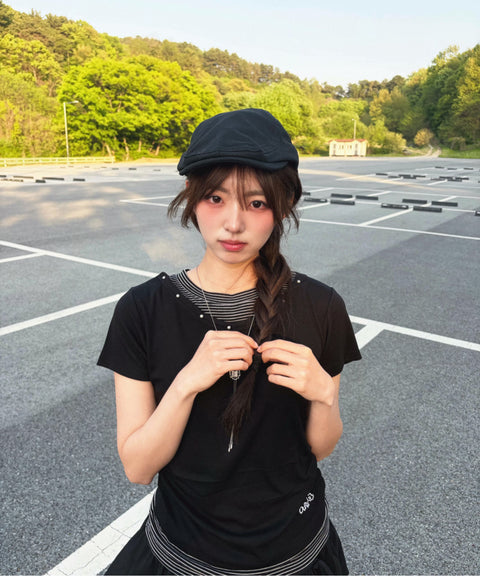 V-Neck Layered Stud Slim T-Shirt