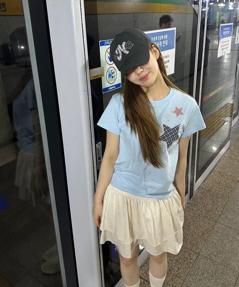 Check Two Star Applique T-Shirt