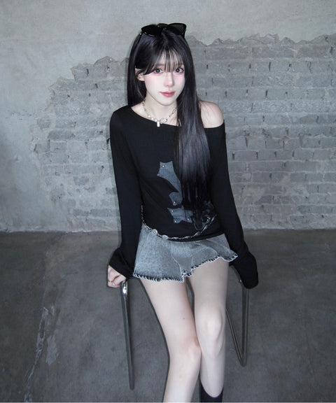 Cross Flower Stud Long Sleeve Top