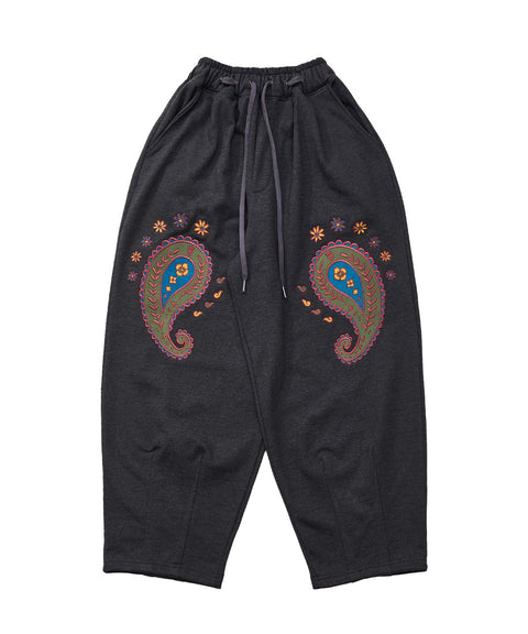PAISLEY EMB. H-T SWEAT PANTS - Charcoal