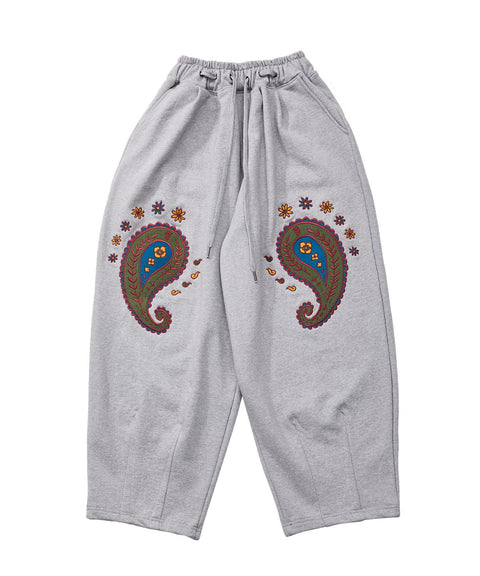 PAISLEY EMB. H-T SWEAT PANTS - Gray