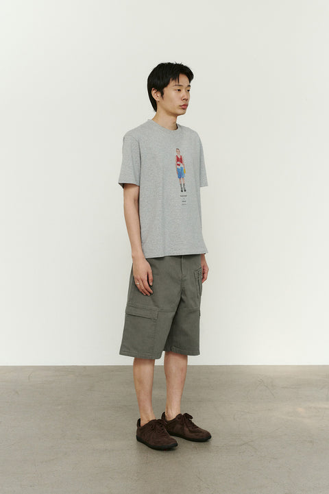 CHOWOO Paneled Cargo Pockets Herringbone Twill Shorts - Khaki