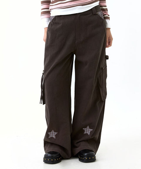Star Check Contrast Stud Cargo Pants
