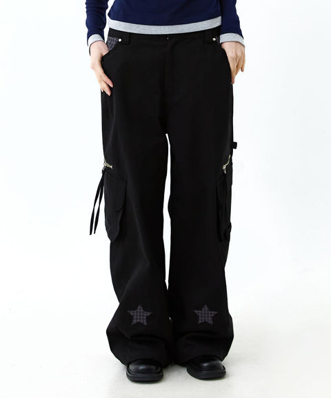 Star Check Contrast Stud Cargo Pants