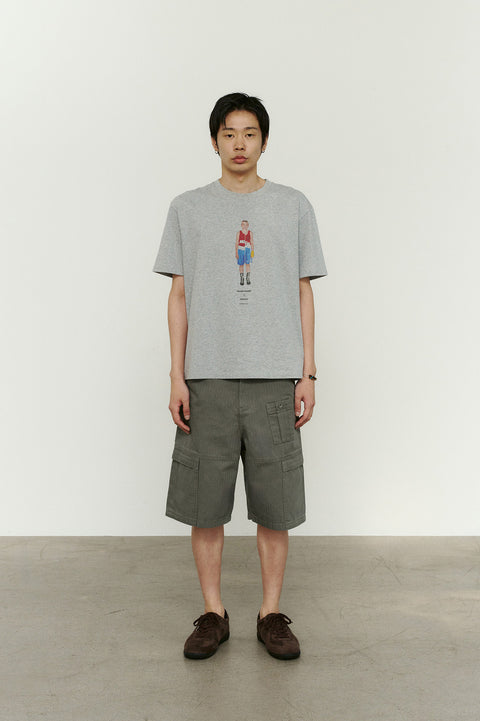 CHOWOO Paneled Cargo Pockets Herringbone Twill Shorts - Khaki