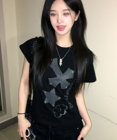 Cross Flower Stud T-Shirt