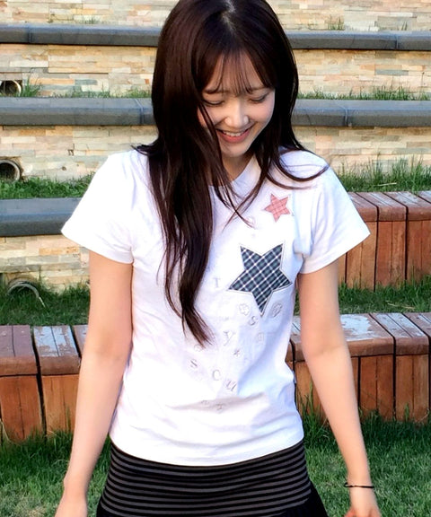 Check Two Star Applique T-Shirt