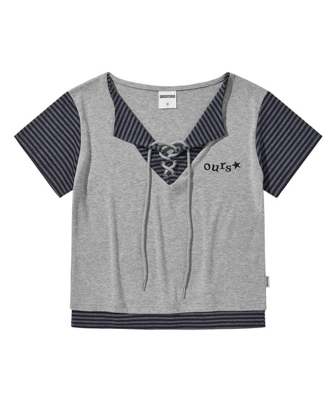 Eyelet Layered Drawstring T-Shirt