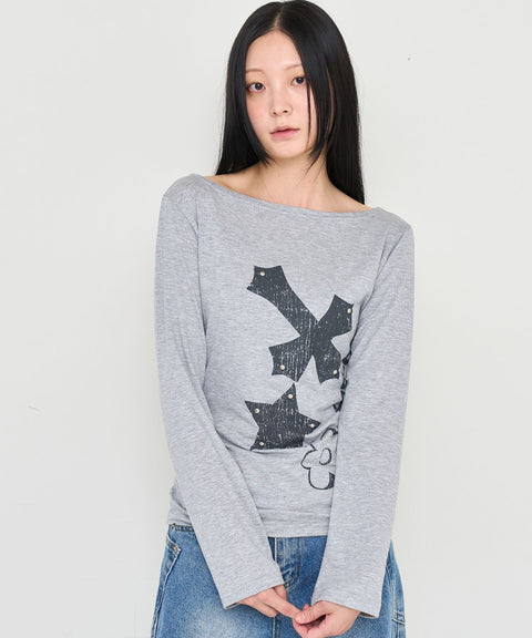 Cross Flower Stud Long Sleeve Top