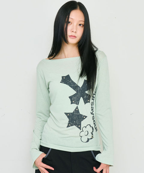 Cross Flower Stud Long Sleeve Top