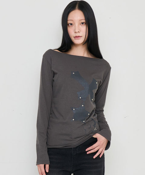 Cross Flower Stud Long Sleeve Top
