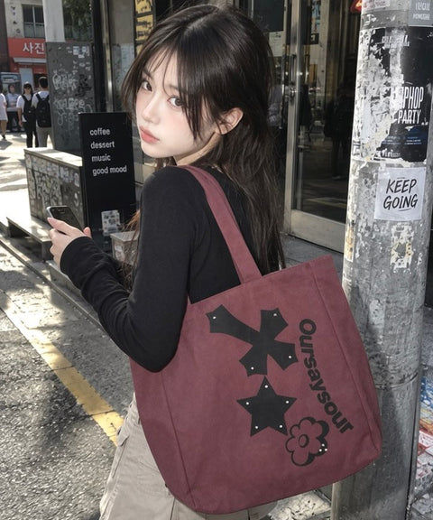 Cross Flower Stud Shopper Bag