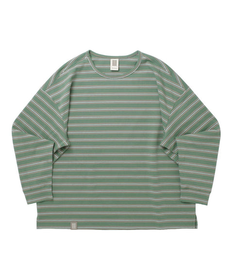 STRIPE BINDING-NECK BOX TEE - Sage Green