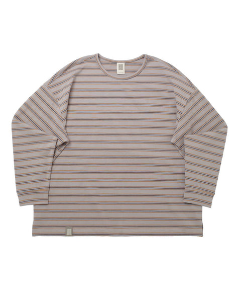 STRIPE BINDING-NECK BOX TEE - Warm Gray