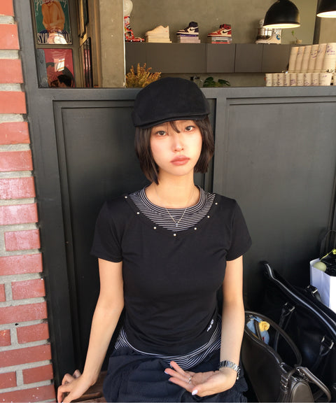 V-Neck Layered Stud Slim T-Shirt