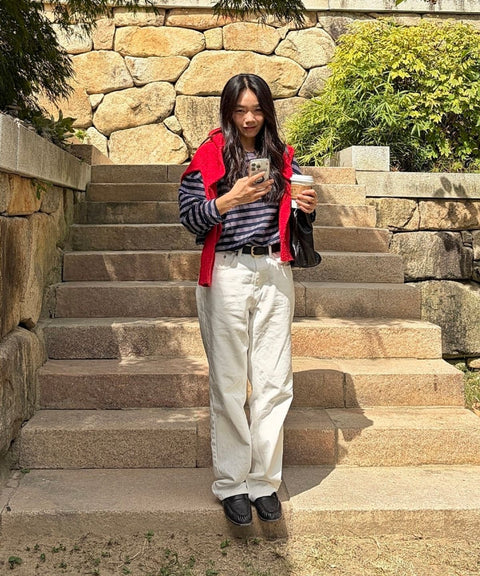 STRIPE BINDING-NECK BOX TEE - Styling