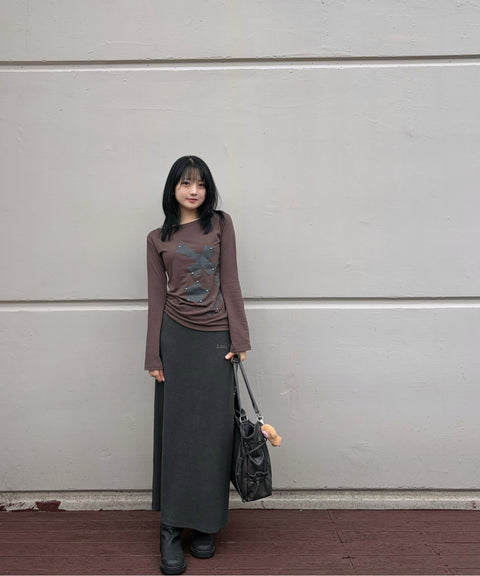 Cross Flower Stud Long Sleeve Top