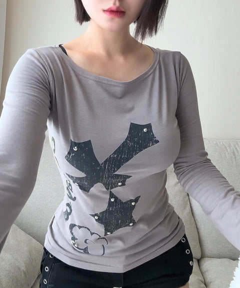 Cross Flower Stud Long Sleeve Top