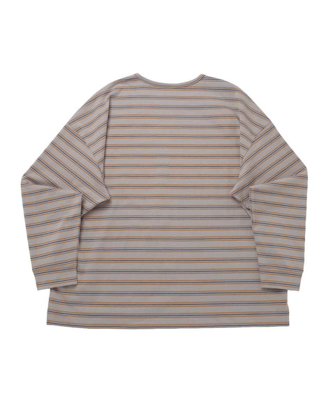 STRIPE BINDING-NECK BOX TEE - Warm Gray