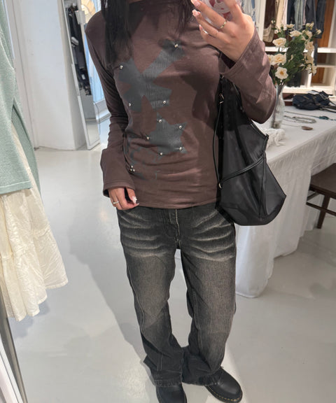 Cross Flower Stud Long Sleeve Top
