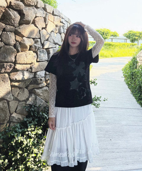 Cross Flower Stud T-Shirt