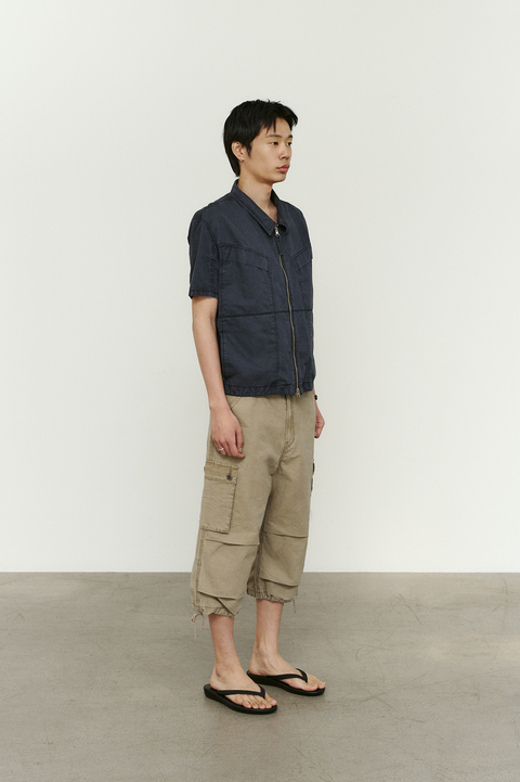 CHOWOO Vintage Military Capri Cargo Pants - Beige