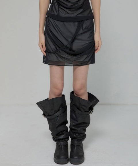 FLAREUP Draped Mesh Mini Skirt – Black 6