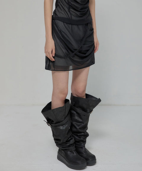 FLAREUP Draped Mesh Mini Skirt – Black 7