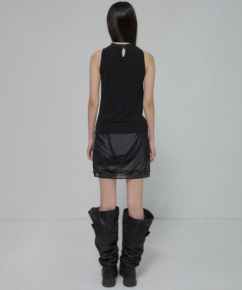 FLAREUP Draped Mesh Mini Skirt – Black 9
