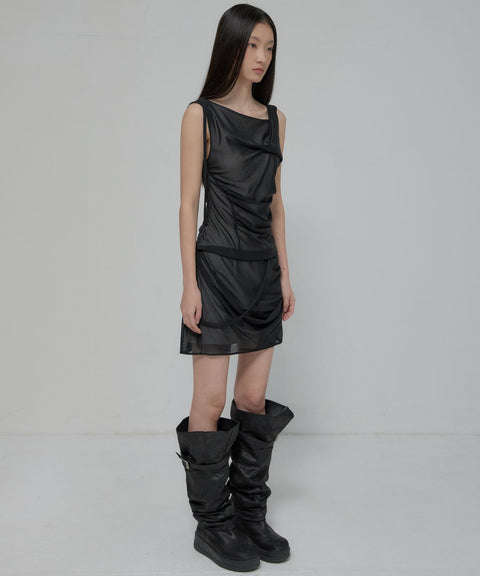 FLAREUP Draped Mesh Mini Skirt – Black 13