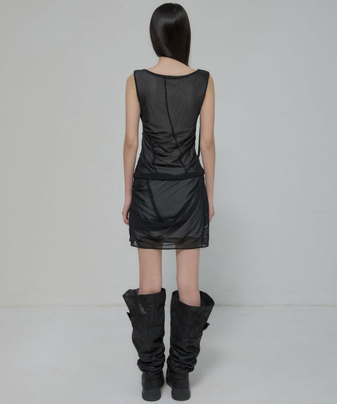 FLAREUP Draped Mesh Mini Skirt – Black 14