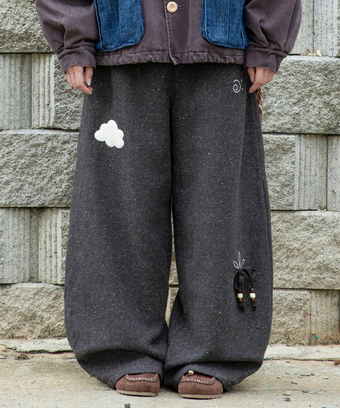 RUNAKI'HU'_WXP119 Oriori Herringbone Wide Fit Pants (Gray)