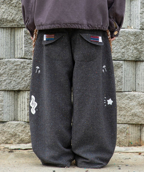 RUNAKI'HU'_WXP119 Oriori Herringbone Wide Fit Pants (Gray)
