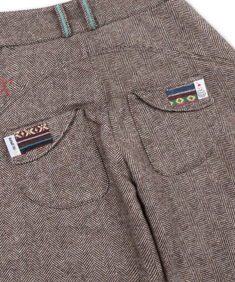 RUNAKI'HU'_WXP119 Oriori Herringbone Wide Fit Pants (Brown)
