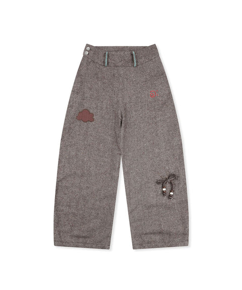 RUNAKI'HU'_WXP119 Oriori Herringbone Wide Fit Pants (Brown)