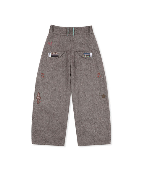 RUNAKI'HU'_WXP119 Oriori Herringbone Wide Fit Pants (Brown)