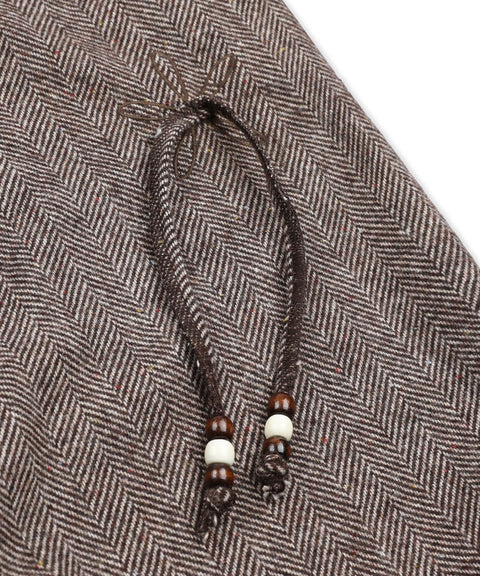 RUNAKI'HU'_WXP119 Oriori Herringbone Wide Fit Pants (Brown)
