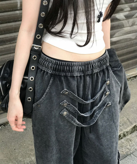 LIBERALNEWS_Multi-Strap Wide Sweatpants_Gray