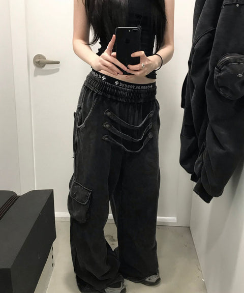 LIBERALNEWS_Multi-Strap Wide Sweatpants_Gray