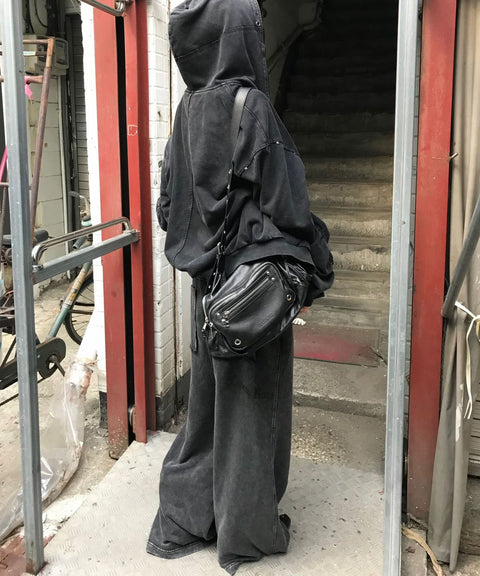 LIBERALNEWS_Multi-Strap Wide Sweatpants_Gray