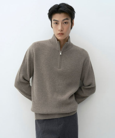 VICTORIA WOOL Minimal Ribbed Quarter-Zip Sweater TOFF