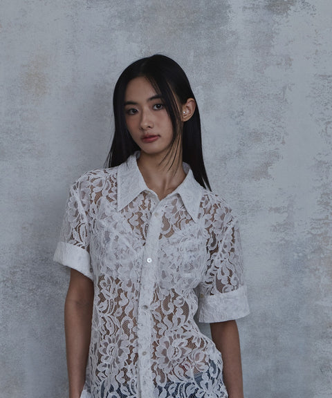 Lace Cropped Short Sleeve Shirt — gallery 490