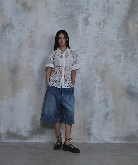 Lace Cropped Short Sleeve Shirt — gallery 498