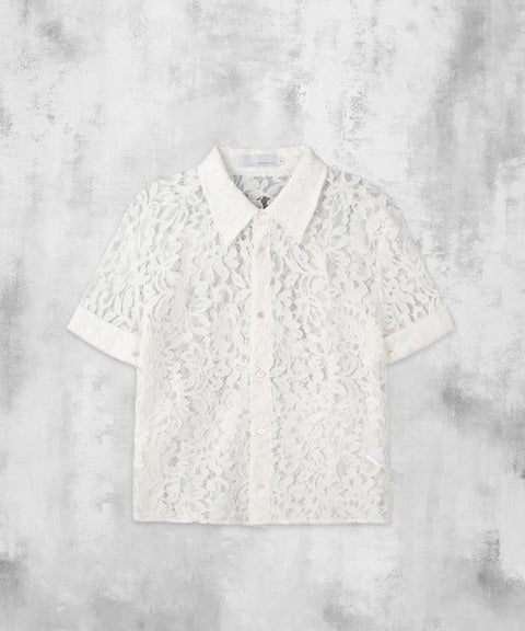 Lace Cropped Short Sleeve Shirt — gallery 499