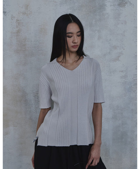 Fold-In Collar V-Neck Knit — detail 681