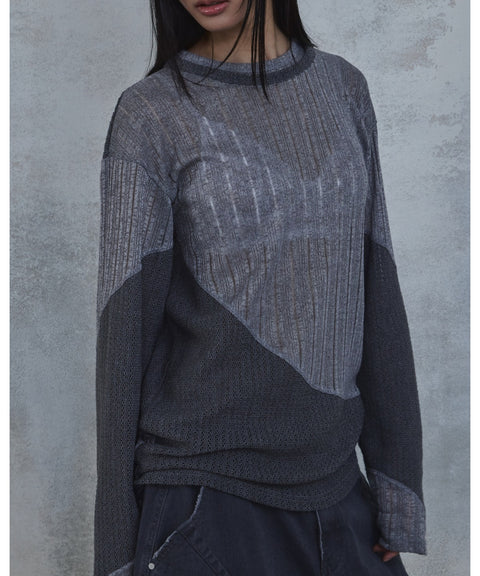 Waved Panel Long Sleeve T-Shirt — detail 738