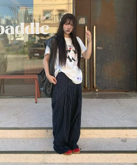 Linen Stripe Edge Pleat Trousers — snap 817